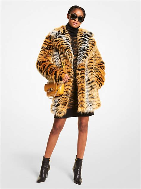 michael kors tiger print faux fur coat|Michael Kors.